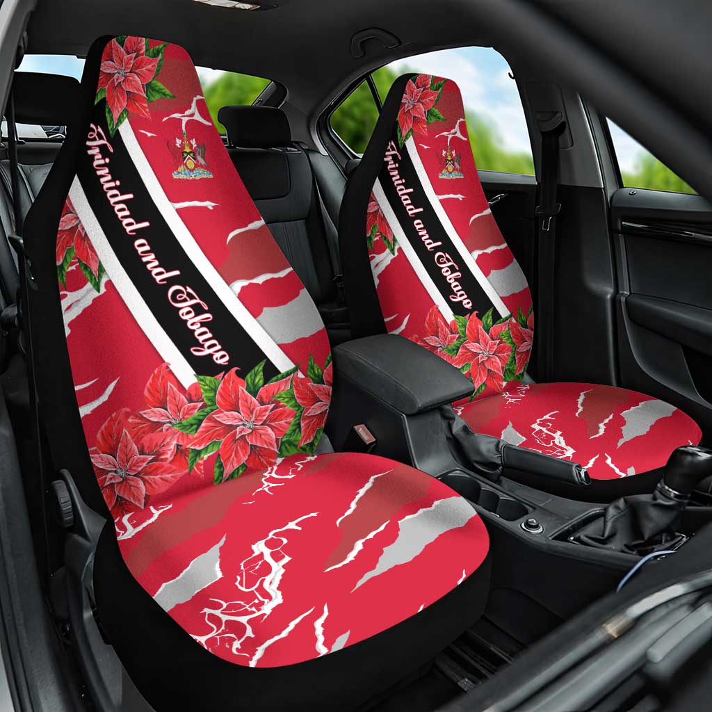 Trinidad and Tobago Red Poinsettia Car Seat Cover with National Crest and Diagonal Flag Sash Design - Wonder Print Shop