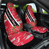 Trinidad and Tobago Red Poinsettia Car Seat Cover with National Crest and Diagonal Flag Sash Design - Wonder Print Shop