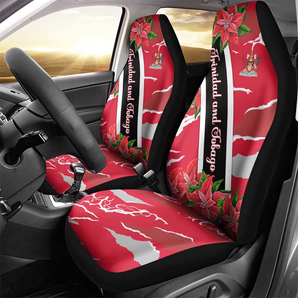 Trinidad and Tobago Red Poinsettia Car Seat Cover with National Crest and Diagonal Flag Sash Design - Wonder Print Shop