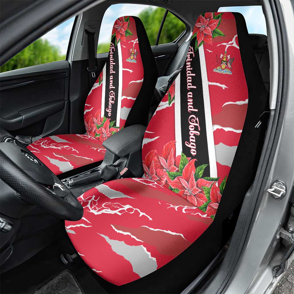 Trinidad and Tobago Red Poinsettia Car Seat Cover with National Crest and Diagonal Flag Sash Design - Wonder Print Shop
