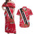Trinidad and Tobago Red Poinsettia Couples Matching Off Shoulder Maxi Dress and Hawaiian Shirt with National Crest and Diagonal Flag Sash Design - Wonder Print Shop