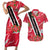 Trinidad and Tobago Red Poinsettia Couples Matching Short Sleeve Bodycon Dress and Hawaiian Shirt with National Crest and Diagonal Flag Sash Design - Wonder Print Shop