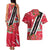 Trinidad and Tobago Red Poinsettia Couples Matching Tank Maxi Dress and Hawaiian Shirt with National Crest and Diagonal Flag Sash Design - Wonder Print Shop