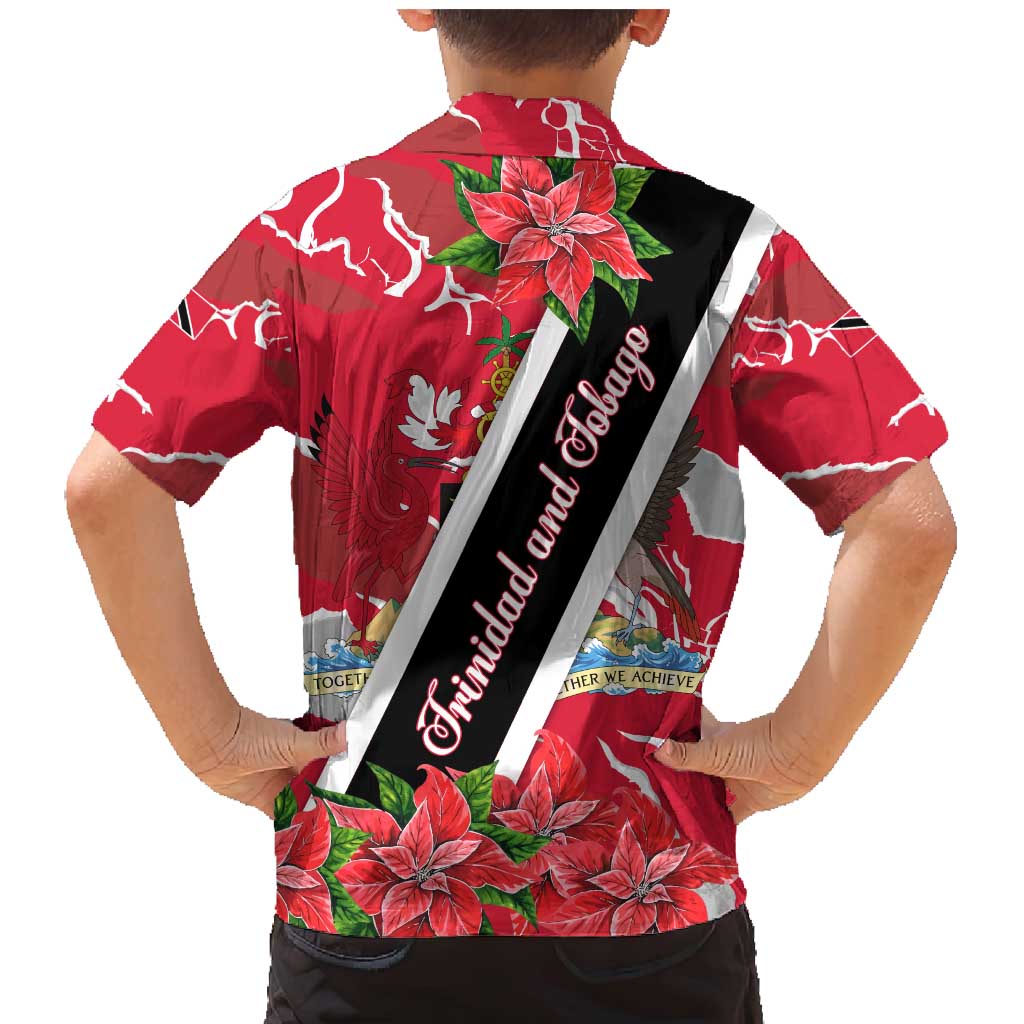Trinidad and Tobago Red Poinsettia Family Matching Mermaid Dress and Hawaiian Shirt with National Crest and Diagonal Flag Sash Design - Wonder Print Shop