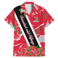 Trinidad and Tobago Red Poinsettia Family Matching Mermaid Dress and Hawaiian Shirt with National Crest and Diagonal Flag Sash Design - Wonder Print Shop