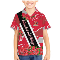 Trinidad and Tobago Red Poinsettia Family Matching Mermaid Dress and Hawaiian Shirt with National Crest and Diagonal Flag Sash Design - Wonder Print Shop