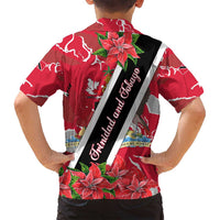 Trinidad and Tobago Red Poinsettia Family Matching Puletasi and Hawaiian Shirt with National Crest and Diagonal Flag Sash Design - Wonder Print Shop