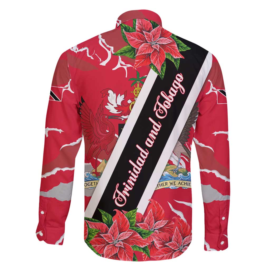 Trinidad and Tobago Red Poinsettia Family Matching Puletasi and Hawaiian Shirt with National Crest and Diagonal Flag Sash Design - Wonder Print Shop