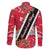 Trinidad and Tobago Red Poinsettia Family Matching Summer Maxi Dress and Hawaiian Shirt with National Crest and Diagonal Flag Sash Design - Wonder Print Shop