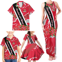 Trinidad and Tobago Red Poinsettia Family Matching Tank Maxi Dress and Hawaiian Shirt with National Crest and Diagonal Flag Sash Design - Wonder Print Shop