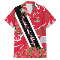Trinidad and Tobago Red Poinsettia Family Matching Tank Maxi Dress and Hawaiian Shirt with National Crest and Diagonal Flag Sash Design - Wonder Print Shop