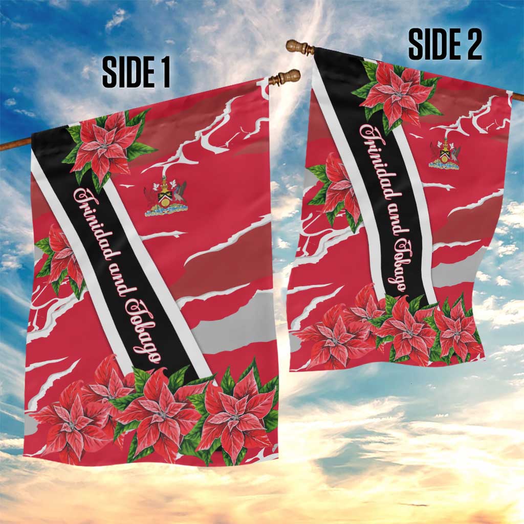 Trinidad and Tobago Red Poinsettia Garden Flag with National Crest and Diagonal Flag Sash Design - Wonder Print Shop