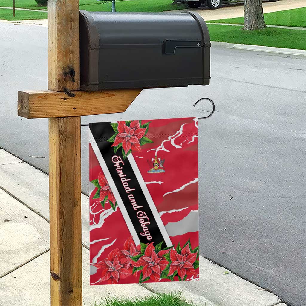 Trinidad and Tobago Red Poinsettia Garden Flag with National Crest and Diagonal Flag Sash Design - Wonder Print Shop