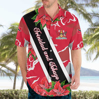Trinidad and Tobago Red Poinsettia Hawaiian Shirt with National Crest and Diagonal Flag Sash Design - Wonder Print Shop