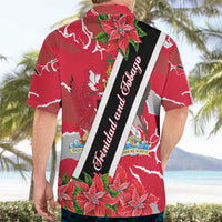 Trinidad and Tobago Red Poinsettia Hawaiian Shirt with National Crest and Diagonal Flag Sash Design - Wonder Print Shop