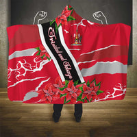 Trinidad and Tobago Red Poinsettia Hooded Blanket with National Crest and Diagonal Flag Sash Design - Wonder Print Shop