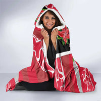 Trinidad and Tobago Red Poinsettia Hooded Blanket with National Crest and Diagonal Flag Sash Design - Wonder Print Shop