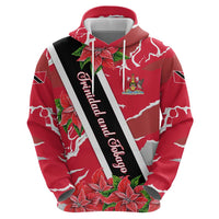 Trinidad and Tobago Red Poinsettia Hoodie with National Crest and Diagonal Flag Sash Design - Wonder Print Shop