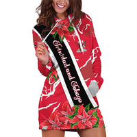 Trinidad and Tobago Red Poinsettia Hoodie Dress with National Crest and Diagonal Flag Sash Design - Wonder Print Shop