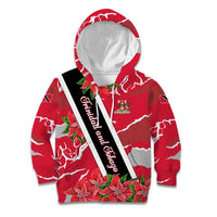 Trinidad and Tobago Red Poinsettia Kid Hoodie with National Crest and Diagonal Flag Sash Design - Wonder Print Shop