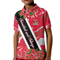 Trinidad and Tobago Red Poinsettia Kid Polo Shirt with National Crest and Diagonal Flag Sash Design - Wonder Print Shop