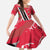 Trinidad and Tobago Red Poinsettia Kid Short Sleeve Dress with National Crest and Diagonal Flag Sash Design - Wonder Print Shop