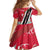 Trinidad and Tobago Red Poinsettia Kid Short Sleeve Dress with National Crest and Diagonal Flag Sash Design - Wonder Print Shop
