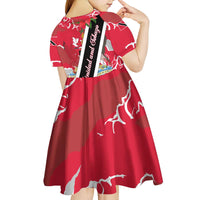Trinidad and Tobago Red Poinsettia Kid Short Sleeve Dress with National Crest and Diagonal Flag Sash Design - Wonder Print Shop