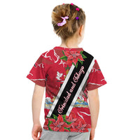 Trinidad and Tobago Red Poinsettia Kid T Shirt with National Crest and Diagonal Flag Sash Design - Wonder Print Shop