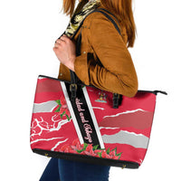 Trinidad and Tobago Red Poinsettia Leather Tote Bag with National Crest and Diagonal Flag Sash Design - Wonder Print Shop