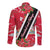 Trinidad and Tobago Red Poinsettia Long Sleeve Button Shirt with National Crest and Diagonal Flag Sash Design - Wonder Print Shop