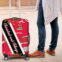 Trinidad and Tobago Red Poinsettia Luggage Cover with National Crest and Diagonal Flag Sash Design - Wonder Print Shop
