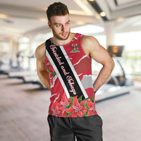Trinidad and Tobago Red Poinsettia Men Tank Top with National Crest and Diagonal Flag Sash Design - Wonder Print Shop