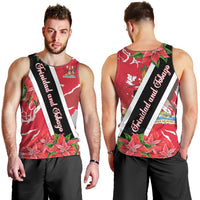 Trinidad and Tobago Red Poinsettia Men Tank Top with National Crest and Diagonal Flag Sash Design - Wonder Print Shop
