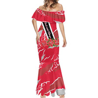Trinidad and Tobago Red Poinsettia Mermaid Dress with National Crest and Diagonal Flag Sash Design - Wonder Print Shop