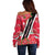 Trinidad and Tobago Red Poinsettia Off Shoulder Sweater with National Crest and Diagonal Flag Sash Design - Wonder Print Shop