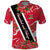 Trinidad and Tobago Red Poinsettia Polo Shirt with National Crest and Diagonal Flag Sash Design - Wonder Print Shop