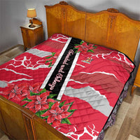 Trinidad and Tobago Red Poinsettia Quilt with National Crest and Diagonal Flag Sash Design - Wonder Print Shop