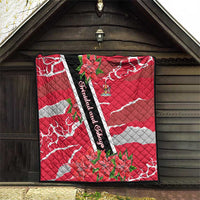 Trinidad and Tobago Red Poinsettia Quilt with National Crest and Diagonal Flag Sash Design - Wonder Print Shop