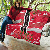 Trinidad and Tobago Red Poinsettia Quilt with National Crest and Diagonal Flag Sash Design - Wonder Print Shop