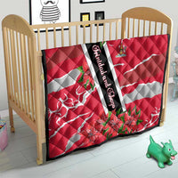Trinidad and Tobago Red Poinsettia Quilt with National Crest and Diagonal Flag Sash Design - Wonder Print Shop