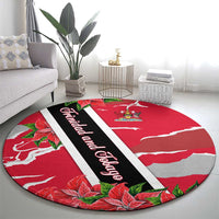Trinidad and Tobago Red Poinsettia Round Carpet with National Crest and Diagonal Flag Sash Design - Wonder Print Shop
