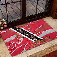 Trinidad and Tobago Red Poinsettia Rubber Doormat with National Crest and Diagonal Flag Sash Design - Wonder Print Shop