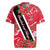 Trinidad and Tobago Red Poinsettia Rugby Jersey with National Crest and Diagonal Flag Sash Design - Wonder Print Shop