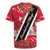Trinidad and Tobago Red Poinsettia Rugby Jersey with National Crest and Diagonal Flag Sash Design - Wonder Print Shop
