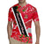 Trinidad and Tobago Red Poinsettia Rugby Jersey with National Crest and Diagonal Flag Sash Design - Wonder Print Shop