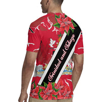 Trinidad and Tobago Red Poinsettia Rugby Jersey with National Crest and Diagonal Flag Sash Design - Wonder Print Shop