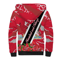 Trinidad and Tobago Red Poinsettia Sherpa Hoodie with National Crest and Diagonal Flag Sash Design - Wonder Print Shop