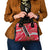Trinidad and Tobago Red Poinsettia Shoulder Handbag with National Crest and Diagonal Flag Sash Design - Wonder Print Shop