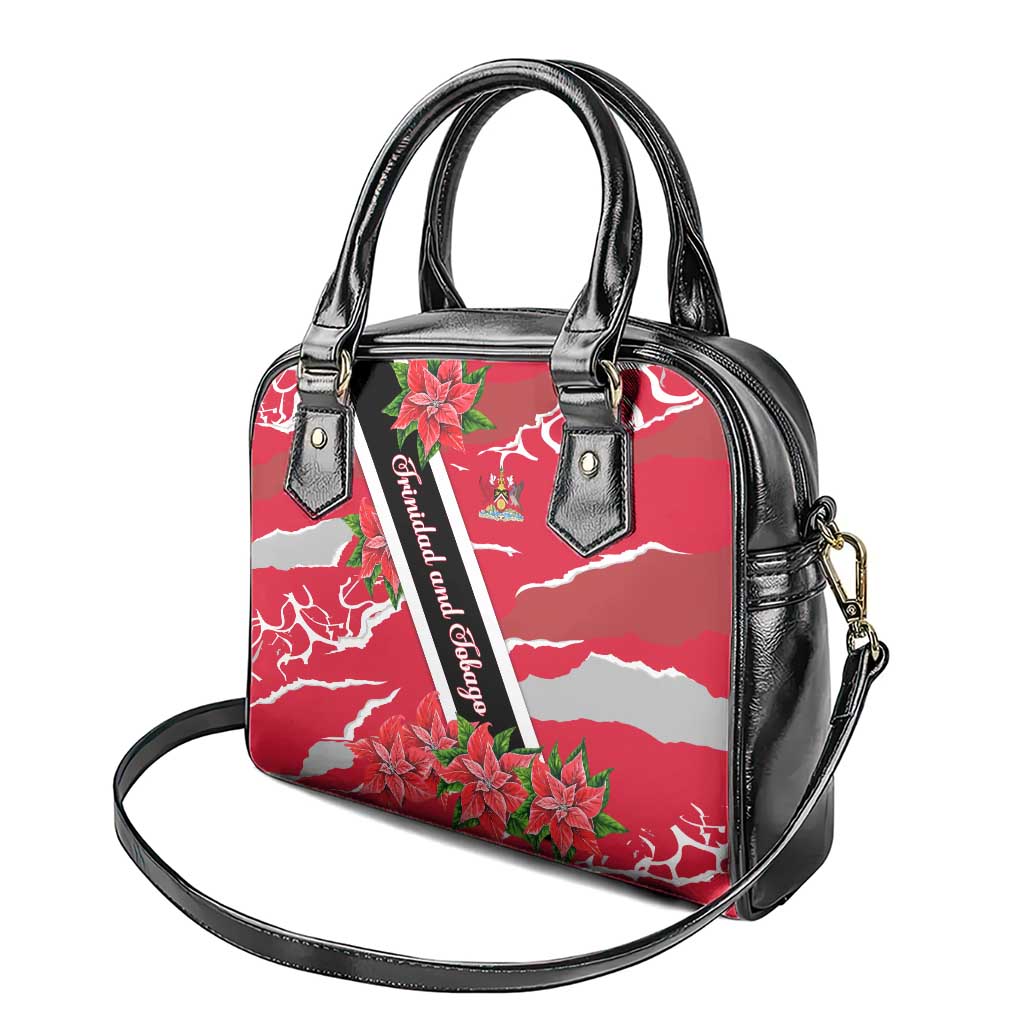 Trinidad and Tobago Red Poinsettia Shoulder Handbag with National Crest and Diagonal Flag Sash Design - Wonder Print Shop